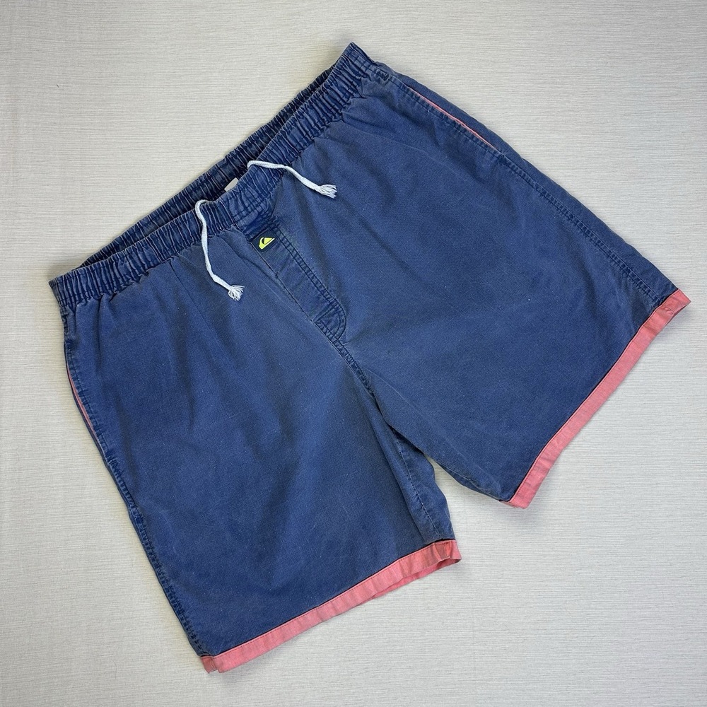 Vtg 80s Quiksilver Surfing Board Shorts Made USA Beach Swim Men 36 Blue Pink